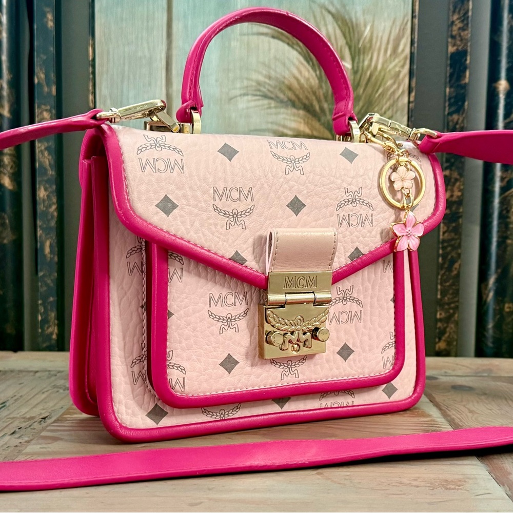 MCM Powder Pink Visetos Small Top Handle Shoulder Satchel Bag w/FREE GIFT - Picture 2 of 15